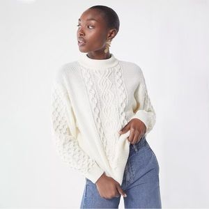 Urban Outfitters Austin Mock Neck Cable Knit Sweater in White